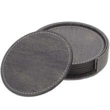Leather Coaster Set – Dark Grey, 10 cm Square
