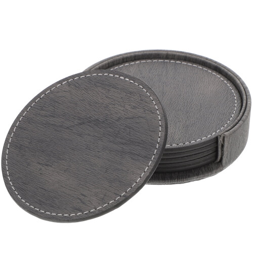 Leather Coaster Set – Dark Grey, 10 cm Square