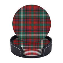 6 Leather Drink Coasters with Tartan Pattern