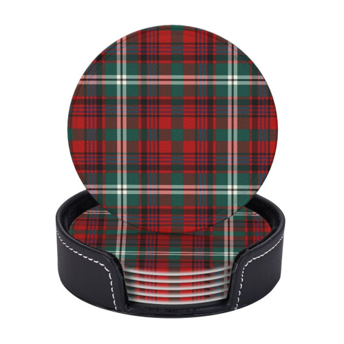 6 Leather Drink Coasters with Tartan Pattern