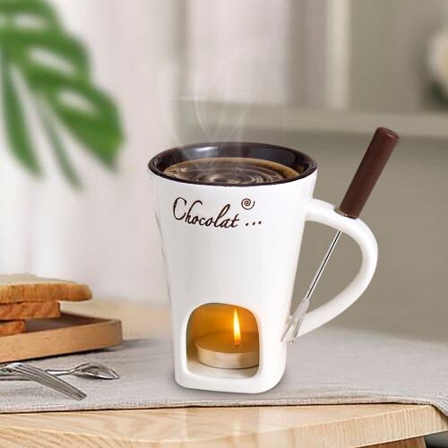 Ceramic Chocolate Fondue Mug Set with Forks
