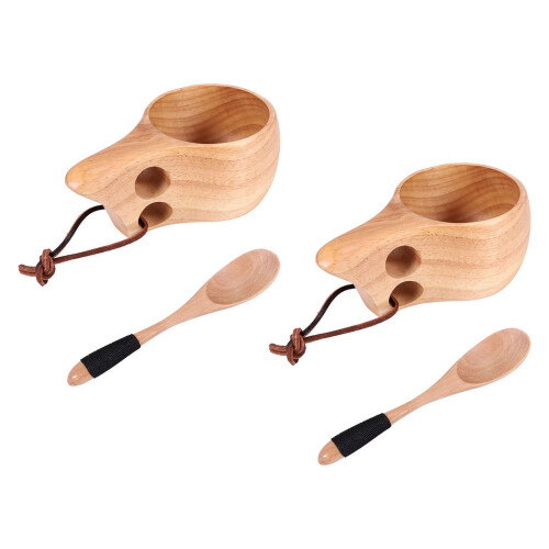 2-Pack Wooden Camping Cup with Spoon
