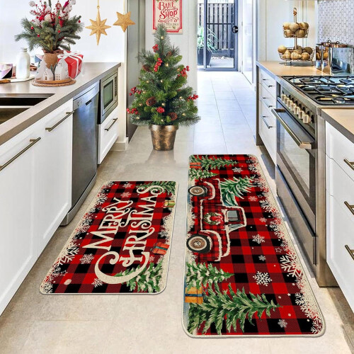 Christmas Kitchen Rug Set 2pcs – Non-Slip Washable