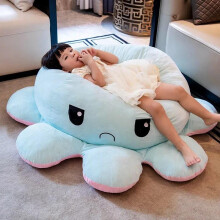 (blue, 130cm) Large Reversible Octopus Plush Toy, Creative Double-Sided Flipping Expression Stuffed Animal, Cute Cuddle Doll