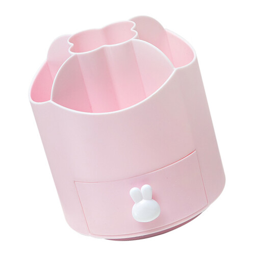 360 Degree Rotating Desk Organiser 5 Compartments Plastic-Pink