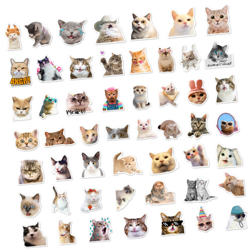 50Pcs Cartoon Kitten Sticker Scrapbooking Decorative-50 sheets