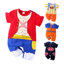 (Dark blue, 80) Anime Baby Romper Summer Short Sleeve Infant Bodysuit 0-12 Months Cute Cartoon Print