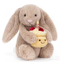 (brown) Plush rabbit toy in the shape of a cake; soft plush toy; children’s birthday gift