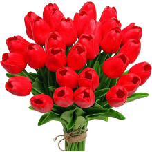 Tulipes artificielles roses avec tiges – 10 pièces, 34 cm