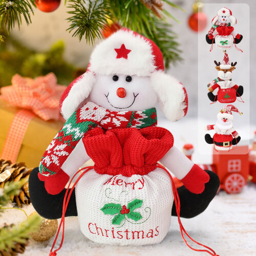Juldocka presentpåse med jultomtemotiv, snögubbe, 1 styck