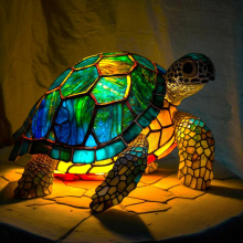 Bohemian Stained Glass Turtle Table Lamp - Resin Animal Lamp for Bedroom, Living Room, Home Office Decor Gift