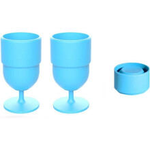 Conjunto de 2 Taças de Vinho Portáteis e Dobráveis em Silicone para Viagem, Ideal para Piqueniques, Uso Interno e Externo, Azul