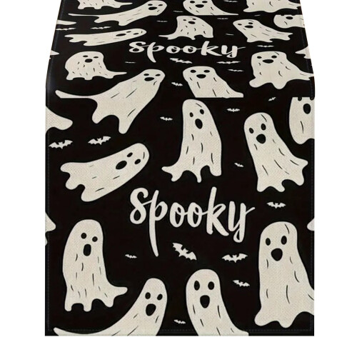Halloween table runner pink ghost pumpkin print rectangle