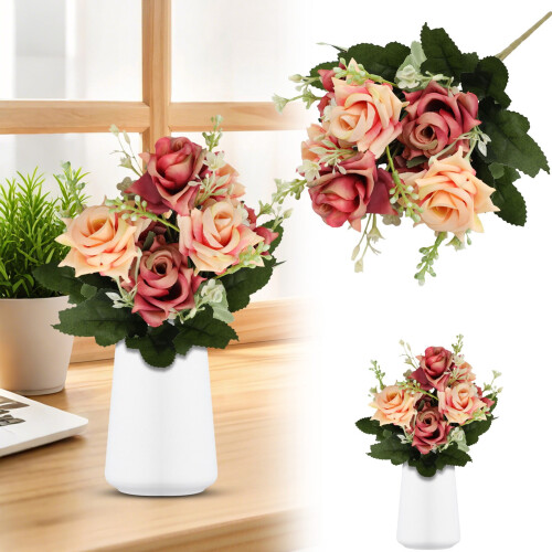 Bouquet di rose artificiali con peonie per centrotavola in vaso 1