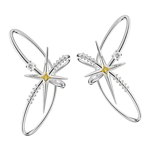 2Pcs Star Shape Ear Clip Without Needle Earrings Glittering