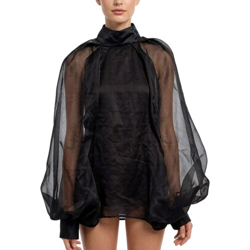 Gotischer Brautschal mit transparentem Netzstoff und-Schwarz