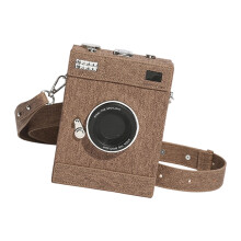 Functional Camera Bag Retro Style Shell Lock PU Leather-Khaki