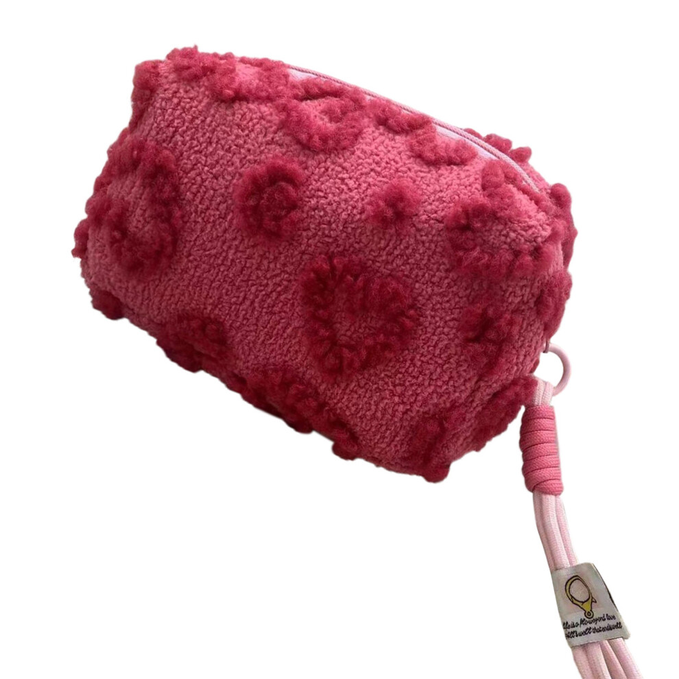 Heart Shaped Plushes Makeup Bag Soft Cosmetic Bag-rose red