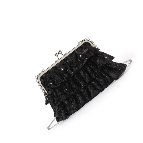 Stylish Sequined Evening Purse Convenient Snap Closure-Black