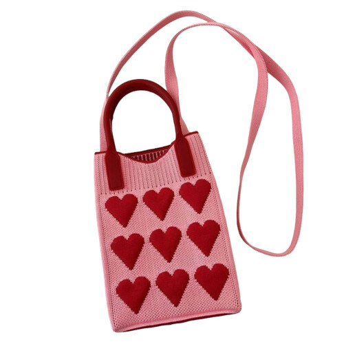 Adjustable Crossbody Bag with Love Knit Pattern Large-Red
