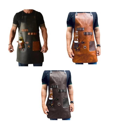 Multipurpose PU Leather Cooking Apron Perfect For-Brown 1