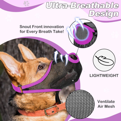 Breathable Mesh Dog Muzzle - Anti-Bite, Anti-Bark, Anti-Lick Purple Pet Muzzle  L 2