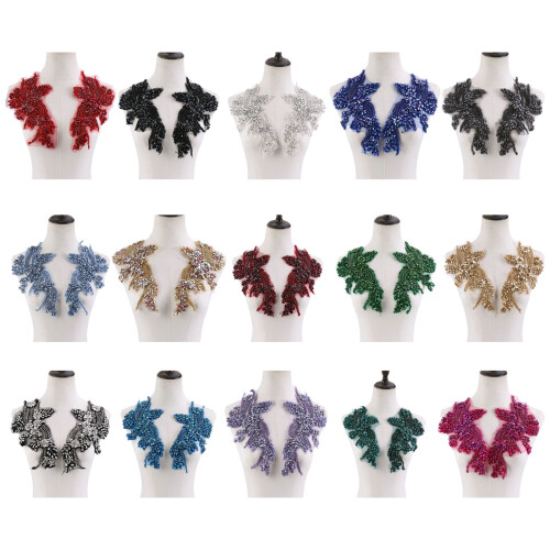 Crystals Beaded Embroidery Shoulder Applique For Wedding-Black 1