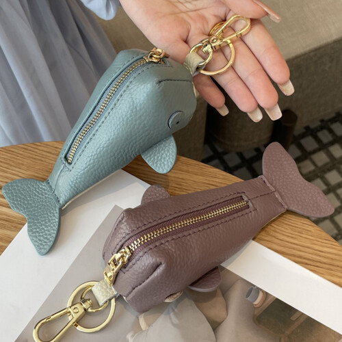 Whale Coin Purse Keychains Leather Change Purse-Fruit green 2