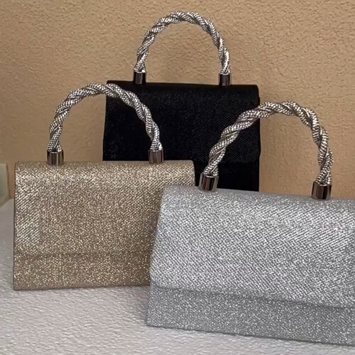 Elegante Abendtasche mit abnehmbarer Metallkette,-Schwarz 1