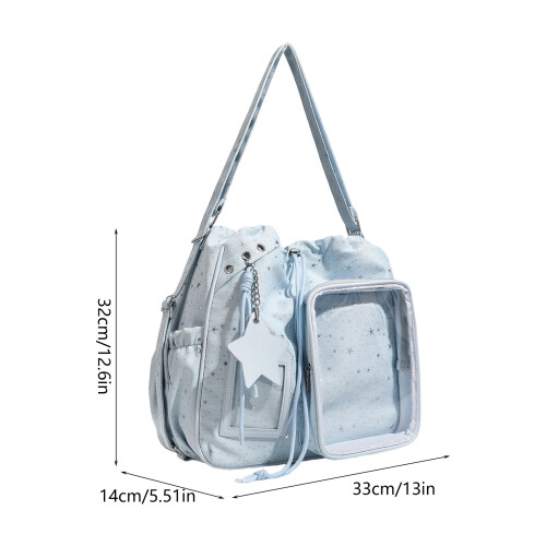 Large Capacity Nylon Backpack With Star Pattern Shoulder-Blue 2