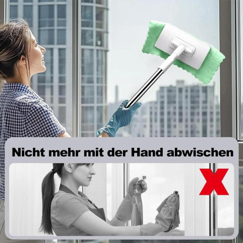 Floor wiper with pressure clamp system, mop with push-button cloth change, including 10 reusable microfiber cloths 2