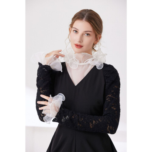 Unique Floral Pattern Sheer Sleeves Decorative Faux-White 2