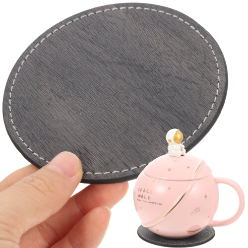 Leather Coaster Set – Dark Grey, 10 cm Square 1