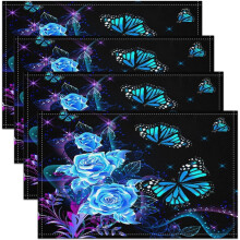 Boho vlinder tafelplacemats set van 4 blauwe galaxy roze