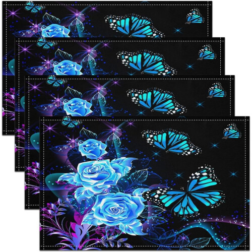 Boho vlinder tafelplacemats set van 4 blauwe galaxy roze