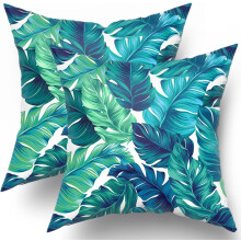 Housse de coussin à motif feuille de palmier 45 x 45 cm (lot de 2) en coton