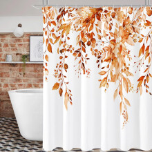 Orange floral shower curtain 72x84 inches with hooks