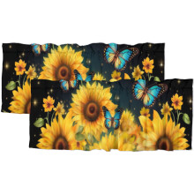 Sunflower valance blue floral butterfly 54x18 inch (2 pcs)