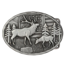 Elegant Double Deer Pattern Belt Buckle-ancient silver