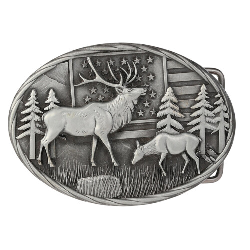 Elegant Double Deer Pattern Belt Buckle-ancient silver