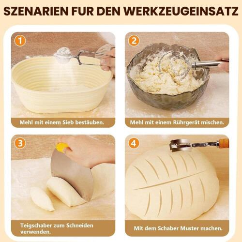 Sourdough fermentation kit, complete bread baking accessories, including round and oval silicone proofing baskets, dough scraper, b 2