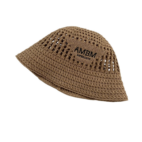 Adjustable Foldable Bucket Hat Hollows Trendy Embroidery-Khaki