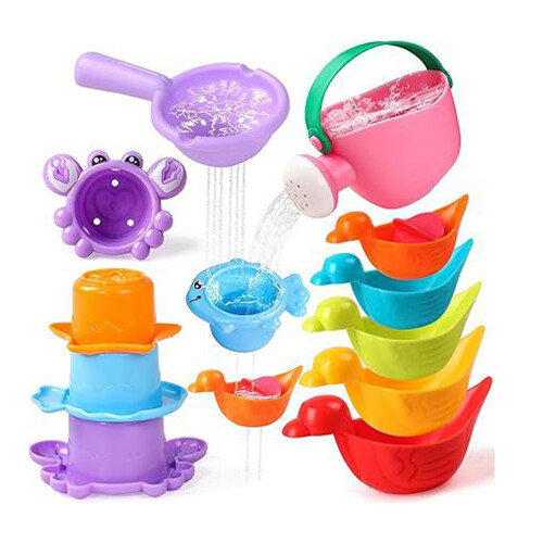 Stacking Cup Bath Toy Funny Water Activity Set With-5pcs pink 1