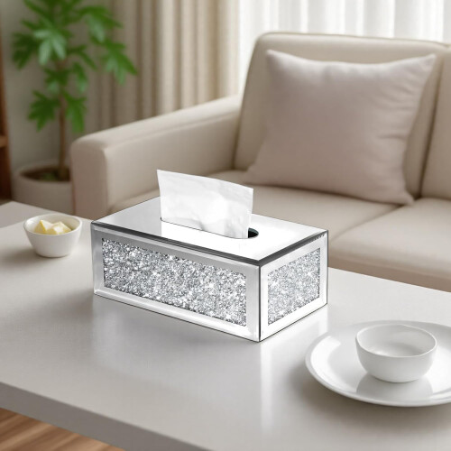 Funda rectangular para caja de pañuelos de cristal plateado 2
