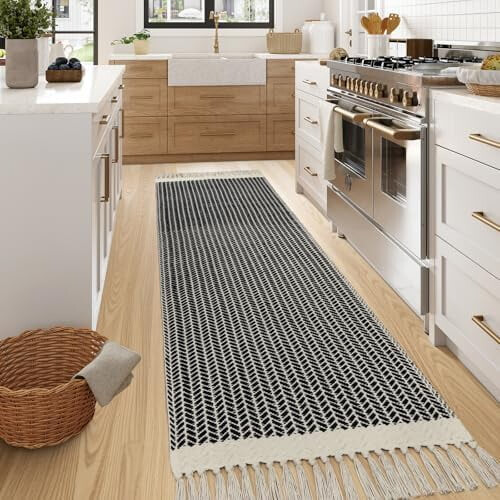 Χαλί για διάδρομο Boho από βαμβάκι 2x7ft – Μαύρο & Λευκό 1