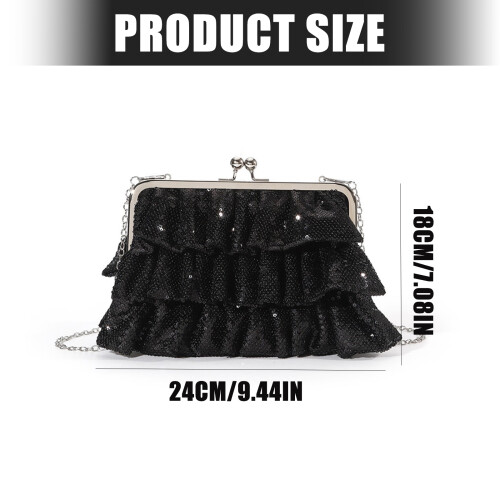 Stylish Sequined Evening Purse Convenient Snap Closure-Black 2