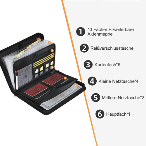 File folder with large capacity and handle, expandable file organizer with 13 compartments, waterproof, foldable, fire-resistant, 3 2