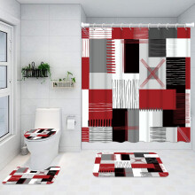 Ensemble rideau de douche avec tapis antidérapant et couvre-abattant de toilette,