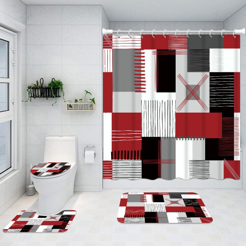 Duschvorhang-Set mit rutschfester Matte und WC-Deckelbezug
