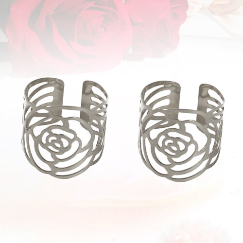Lot de 4 ronds de serviette argentés en forme de rose